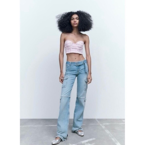 Zara Tweed Bustier Crop Top in Pink& White Twee size Med Clueless/Y2K - Picture 1 of 11